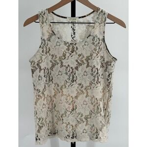 C'isa Sheer Floral Lace Blouse Sleeveless Boxy Cream Layering Top Feminine Boho